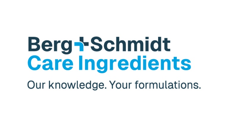 Berg + Schmidt Logo mit Slogan „Our knowledge. Your formulations.” in schwarzer und blauer Schrift.