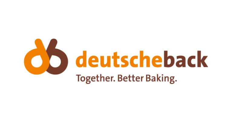 DeutscheBack-Logo mit Slogan „Together. Better Baking.“ in Orange und Braun.
