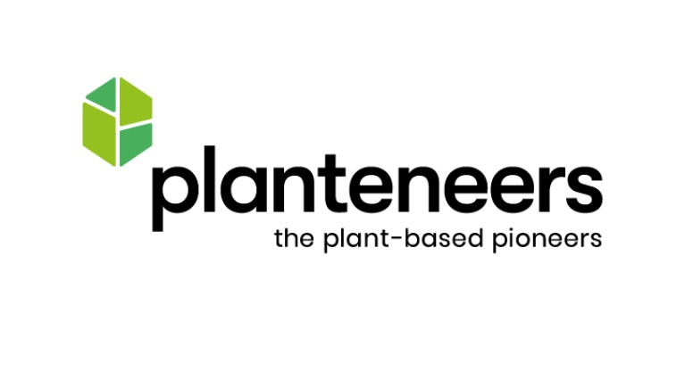 Planteenears-Logo mit grünem Würfel links und Slogan „the plant-based pioneers“ darunter.