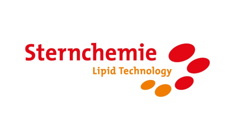 Sternchemie-Logo mit roter Schrift und orangen sowie roten ovalen Formen rechts.
