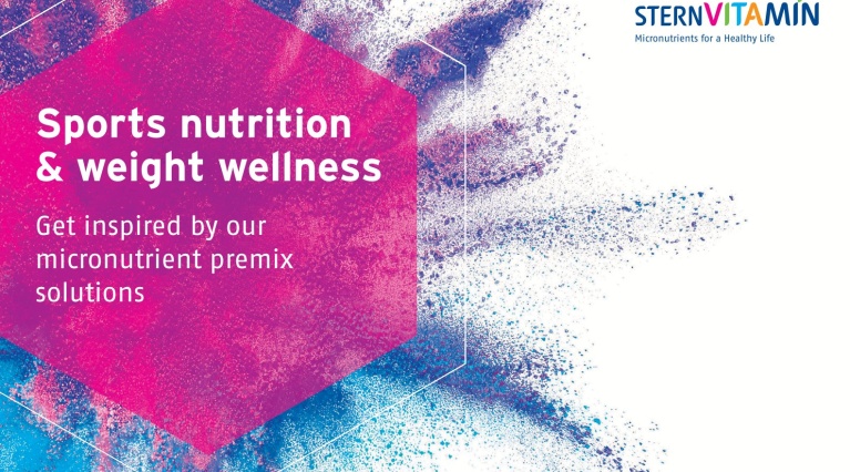 SternVitamin-Logo und Text „Sports nutrition & weight wellness" auf Farbspritz-Hintergrund.