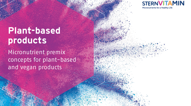 Pinker und blauer Farbverlauf mit Text „Plant-based products“ und SternVitamin-Logo oben rechts.